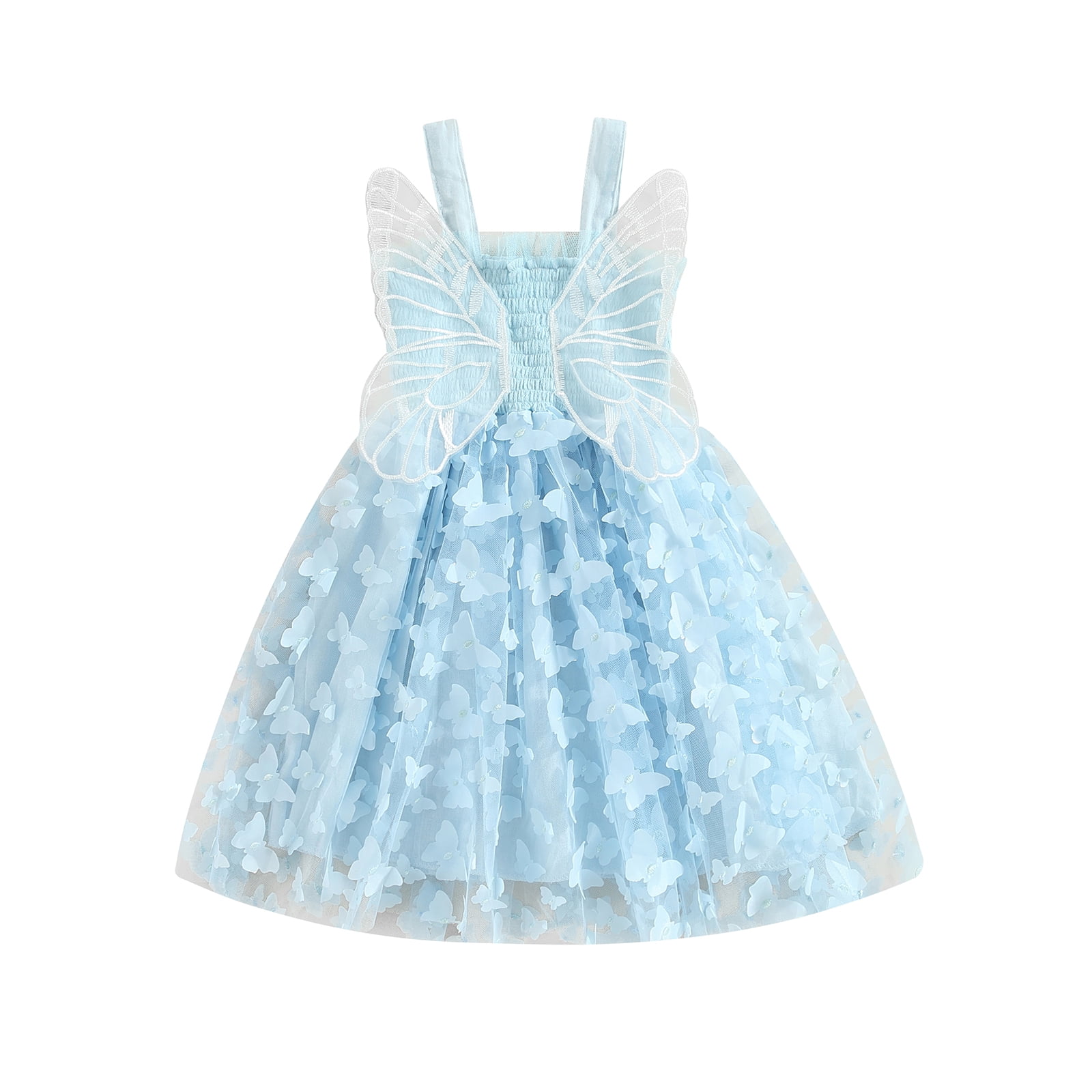 Baby Girl Princess Dress with Butterfly Wings, Embroidered - PINK STRAWBERRY