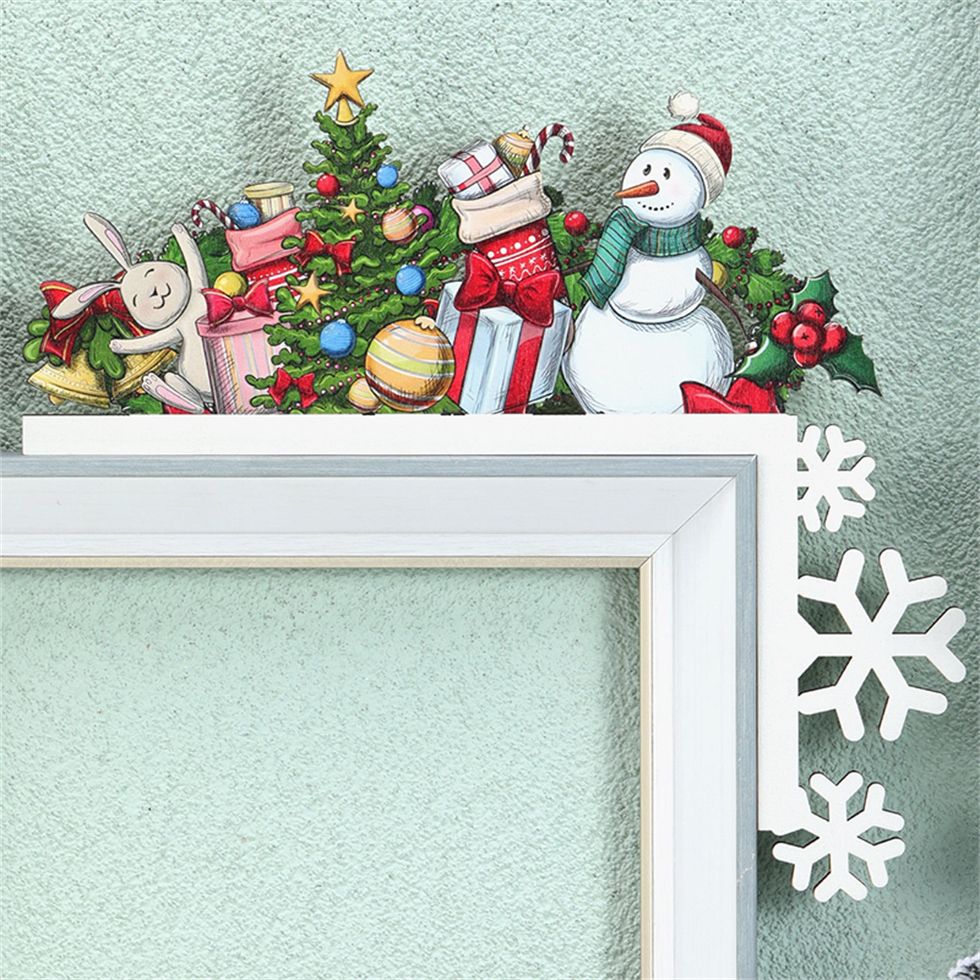 Lamuusaa Christmas Santa Claus Door Frame Decor Wooden Corner Statue Figurines Wall Sculpture