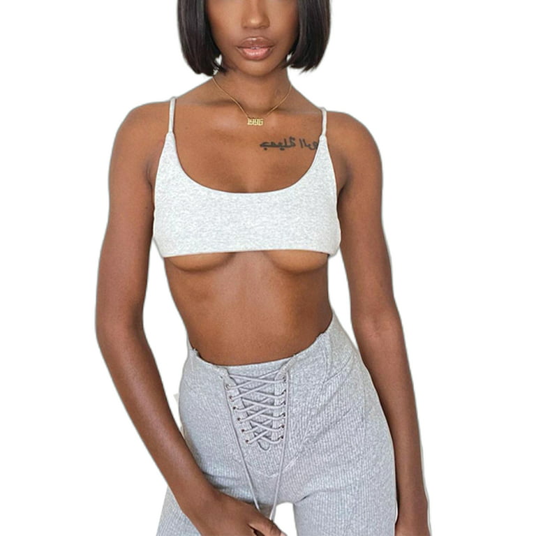 Lamuusaa Fashion Women Tank Top Street Style Sport Cami Super Short Open  Back Tight Bralette Crop Top Solid Ribbed Knitted 