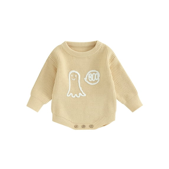 Lamuusaa Infant Baby Fall Knitting Jumpsuit Jacquard Round Neck Long Sleeve Romper for Boys Girls