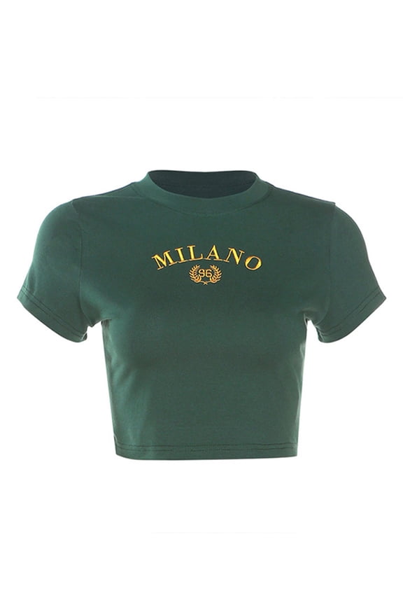 Ladies Slim Midriff-baring Tops, Summe Women Embroidery Short Sleeve Pullover T-shirt