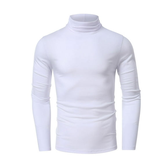 Lamuusaa Man's Spring Autumn Base Pullover, Solid Color Long Sleeve Turtleneck Casual Slim Elastic T-shirt, Daily Life