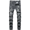 thumbnail image 1 of Lamuusaa Men Casual Jeans, Solid Color Long Trousers with Broken Holes, S/ M/ L/ XL/ XXL/ XXXL, 1 of 9