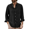 thumbnail image 1 of Lamuusaa Men's Collar , Solid Color Long Sleeve Button-Down Loose Simple Blouse with Chest Pocket, 1 of 6