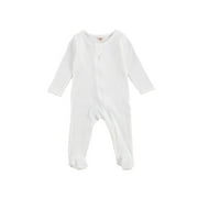 Lamuusaa Newborn Baby Boy Girl Zipper Footies Pajamas Pjs Ribbed Solid Long Sleeve Romper Jumpsuits Footed Sleep and Play