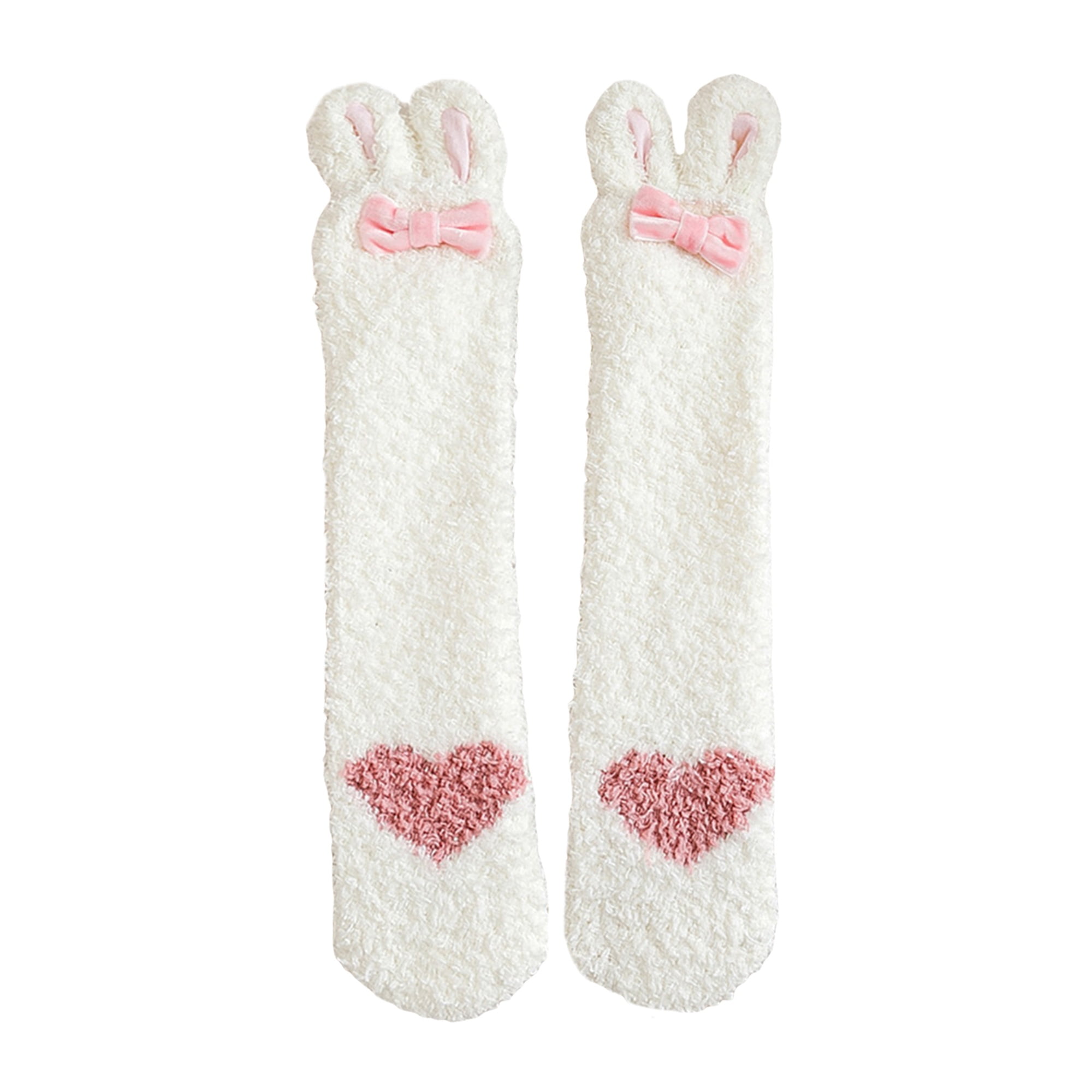 Lamuusaa Slipper Socks for Adults Kids Fuzzy Bunny Socks Winter Warm