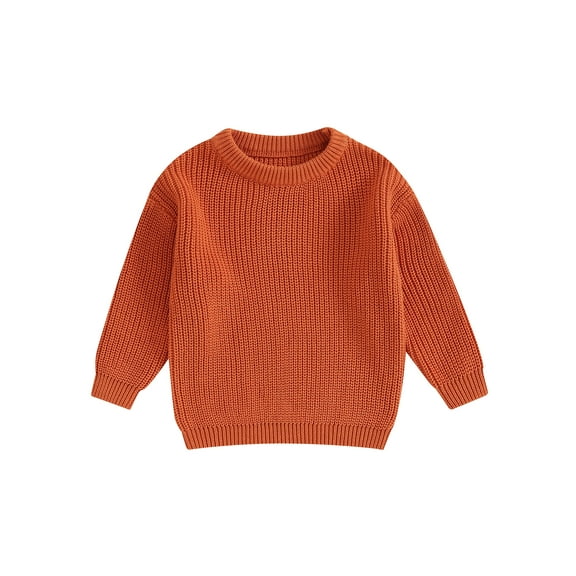 Lamuusaa Toddler Baby Autumn Sweater, Solid Color Knit Long Sleeve Round Neck Knitwear Pullover Winter Sweatshirt