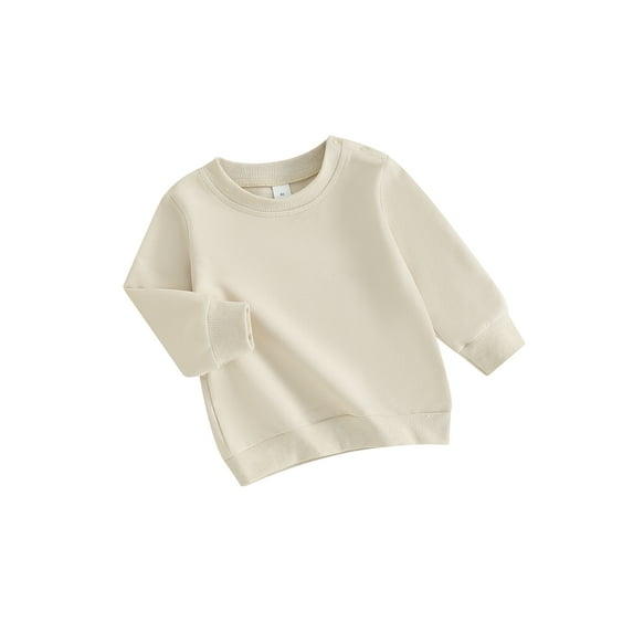 Lamuusaa Toddler Baby Boys Sweatshirts Long Sleeve Crewneck Solid Color Pullover Fall Tops