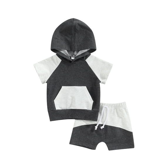 Lamuusaa Toddler Boys Girls Clothes, Short Sleeve Hooded Tops Drawstring Short Pants Casual Outfits