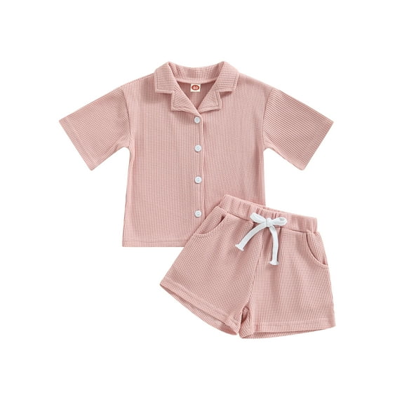 Lamuusaa Toddler Girls Boys Summer Clothes Outfits Short Sleeve Tops Elastic Waist Shorts