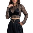 thumbnail image 1 of Lamuusaa Women Crop Top, Long Sleeve Sequined Beaded See-through Ladies T-shirt for Club Party, 1 of 8