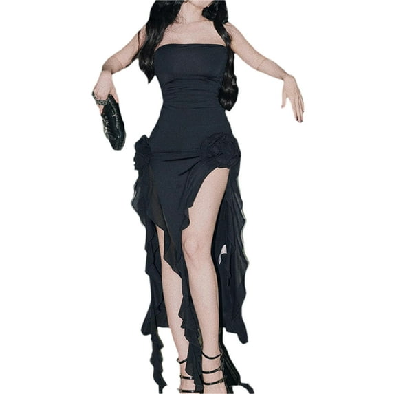Lamuusaa Women Dresses, Sleeveless Boat Neck Solid Color Floral Casual Club Party Tassels Dresses