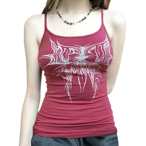 Lamuusaa Women Fashion Wild Gothic Camisole Sleeveless Sling Tank Tops Summer Backless Punk Vests
