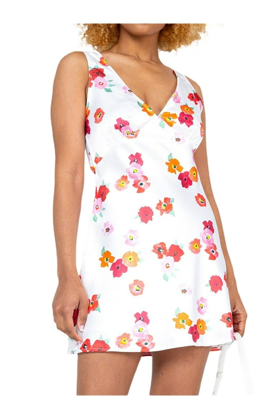 Women Floral Dress, Sleeveless Off Shoulder V Neck Slimming Casual One-Piece Short Dress