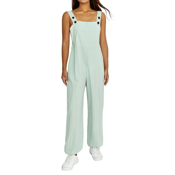Lamuusaa Women Jumpsuit, Elegant Sleeveless Solid Long Pants with Pockets for Casual Daily
