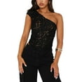 thumbnail image 1 of Lamuusaa Women Lace Vest, Sleeveless One-shoulder Backless Irregular Summer Tops Clubwear for Party, 1 of 9