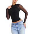thumbnail image 1 of Lamuusaa Women Short Shirt, Long Sleeves  Tulle  Pleated Casual Party Street Summer Short Tops, 1 of 8