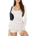 thumbnail image 1 of Lamuusaa Women Shorts Jumpsuit Casual Square Neck Long Sleeve T-shirt Bodysuit Playsuit, 1 of 9