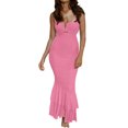 thumbnail image 1 of Lamuusaa Women Sleeveless  Dress Fishtail Hem V Neck Cutout Ruched Dress forBeach Club Streetwear, 1 of 8