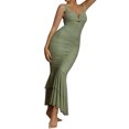 thumbnail image 1 of Lamuusaa Women Sleeveless  Dress Fishtail Hem V Neck Cutout Ruched Dress forBeach Club Streetwear, 1 of 8