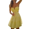 thumbnail image 1 of Lamuusaa Women Sling Dress, Spaghetti Straps Backless Tie-up Hollowed Summer Mini A-line Dress, 1 of 7