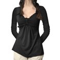 thumbnail image 1 of Lamuusaa Women Spring Autumn A-line Tops Solid Color Long Sleeve Ruffle Trim Casual T-shirt, 1 of 9