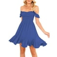 thumbnail image 1 of Lamuusaa Women Summer Casual A-line Dress Solid Color Boat Neck Off Shoulder Mini Dress Fashion Backless Party Dress, 1 of 9