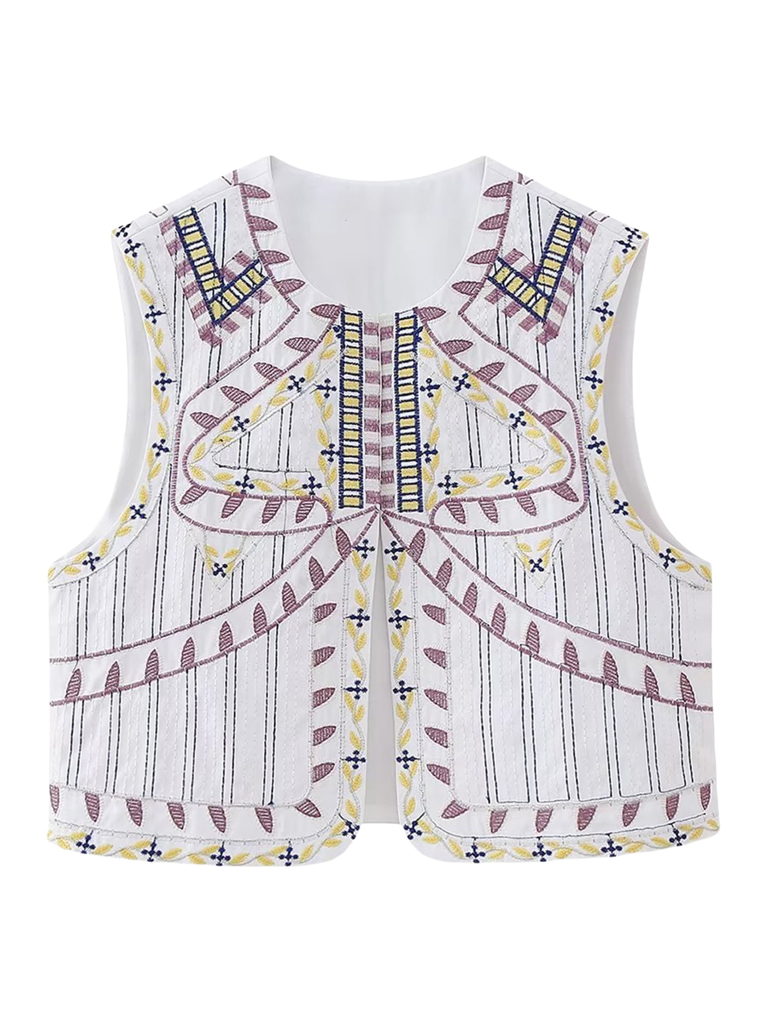 Lamuusaa Women Vintage Embroidery Vest Grunge Sleeveless