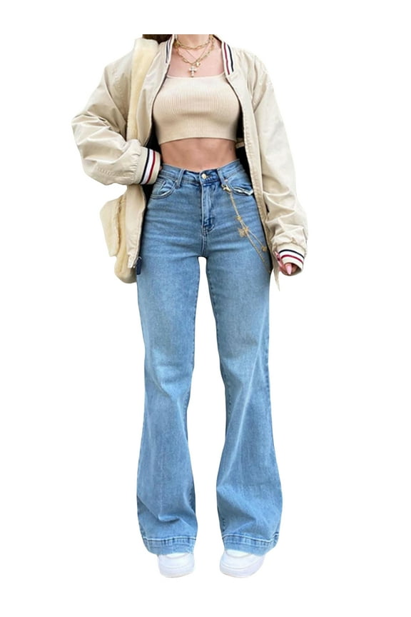 Women Wide Leg Denim Pants High Waist Straight Oversized Plus Baggy Flared Jeans Trousers
