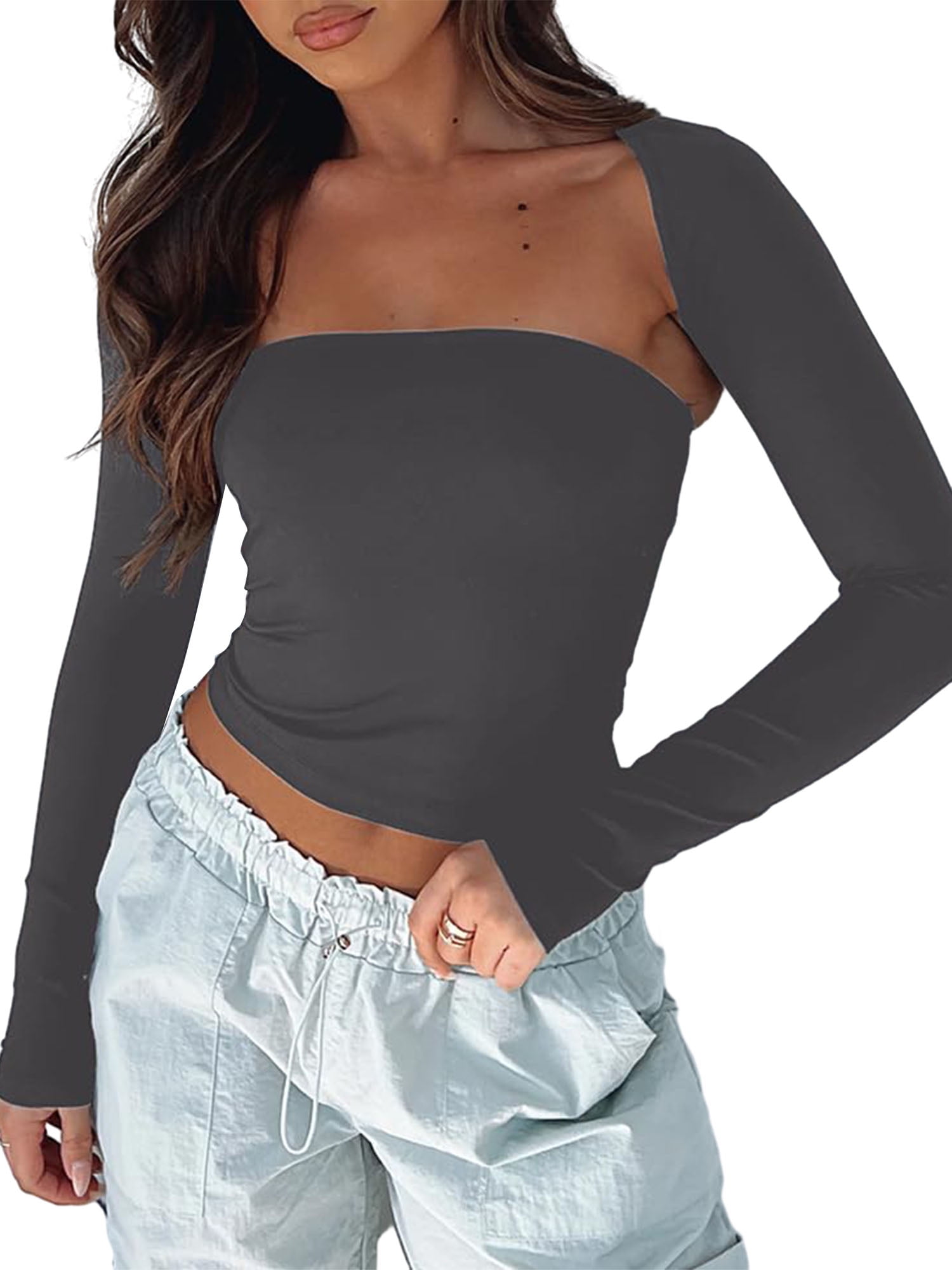 Lamuusaa Women's Basic Crop Tops Strapless Solid Color Tube Tops