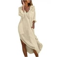 thumbnail image 1 of Lamuusaa Women's Bathing Suit Cover-Up,Long Sleeve Lapel Side Slit Mid-Length Shirt Dress Beachwear, 1 of 4