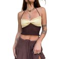 thumbnail image 1 of Lamuusaa Women’s Halter Crop Cami Tops, Sleeveless Contrast Color Slim Fit Ruched Knit Camisole, 1 of 5