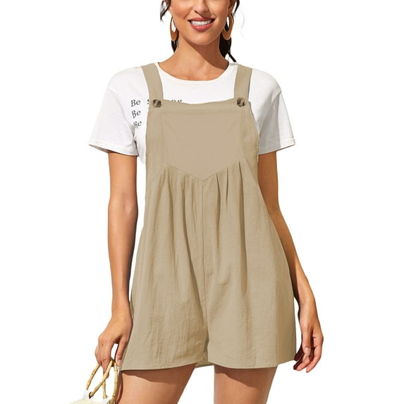 Lamuusaa Women's Short Overalls Lightweight Summer Rompers Sleeveless Solid Color Shortalls Baggy Jumpsuits