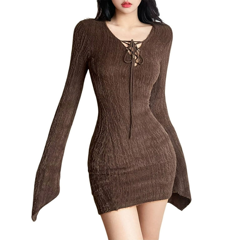 V-Neck Lace-Up Slim Bodycon Dress V-Neck Lace-Up Slim Bodycon Dress