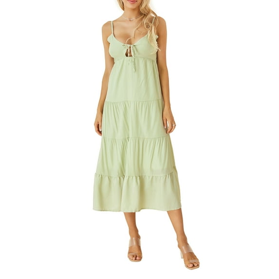 Lamuusaa Women's Summer Dress Solid Color Spaghetti Strap Backless Tie-Up Party Beach A-line Dress