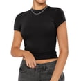 thumbnail image 1 of Lamuusaa Women's Summer Fitted Crop Tops Solid Color Short Sleeve Blouse Crewneck T-shirt, 1 of 6