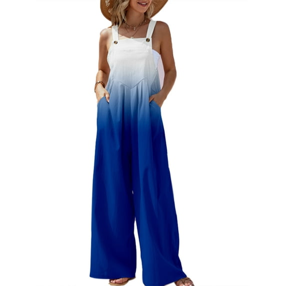 Lamuusaa Women's Summer Long Jumpsuit Solid Color Sleeveless Strap Jumpsuit Casual Suspender Pants