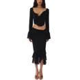 thumbnail image 1 of Lamuusaa Women's Summer Skirt 2Pcs Suit,Long Sleeved Ruffled Cropped Tops+Low Waist Slit Long Skirt, 1 of 8