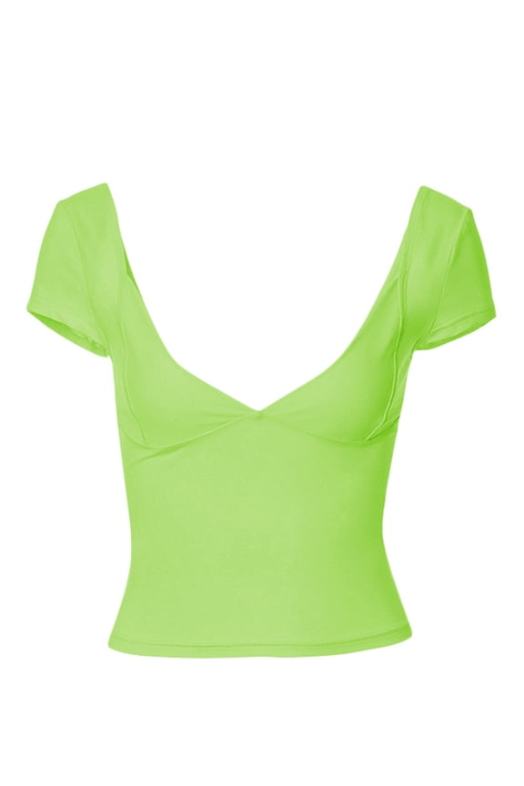 Womenacute;s Deep V Neck Tops, Casual Short Sleeve Low Cut Solid Color Slim Fit T-Shirts