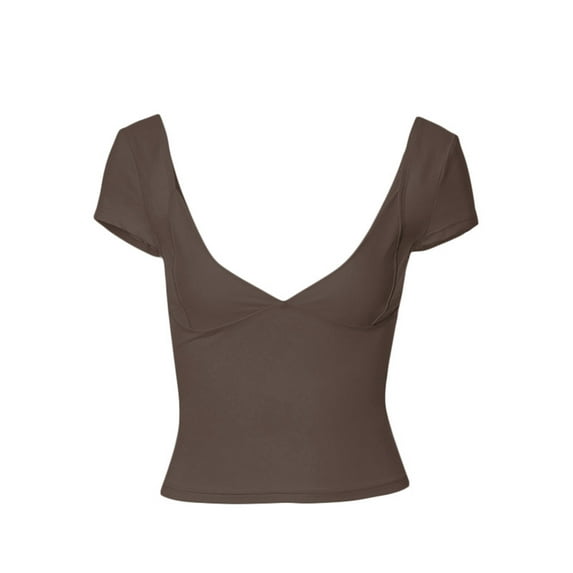Lamuusaa Womenacute;s Deep V Neck Tops, Casual Short Sleeve Low Cut Solid Color Slim Fit T-Shirts