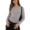 thumbnail image 1 of Lamuusaa Womenacute;s Spring Autumn Slim Tops Solid Color Long Sleeve Round Neck Streetwear Blouse, 1 of 8