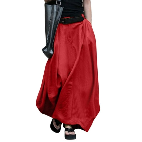 Lamuusaa Womenacute;s Spring Summer Long A-line Skirt High Waist Streetwear Skirt with Pockets