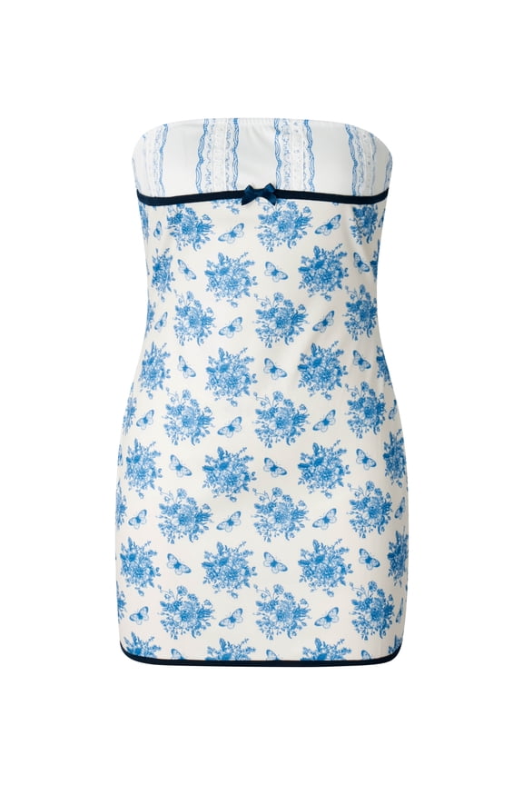 Womenacute;s Summer Tube Dress, Bow Front Butterfly Floral Print Short Bodycon Dress