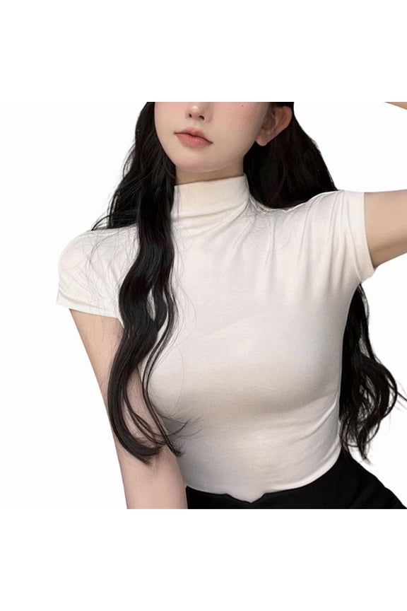Lamuusaa y2k Crop Tops Women Summer Vest Solid Color Mock Neck Sleeveless Stretchy T Shirts 2000s Aesthetic Clothing Streetwear
