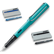 Lamy AL-star Fountain Pen Tourmaline Aluminium Fountain Pen with Transparent Grip and Steel Nib F Plus 5 Lamy T10 Black Plus 5 T10 Blue Ink