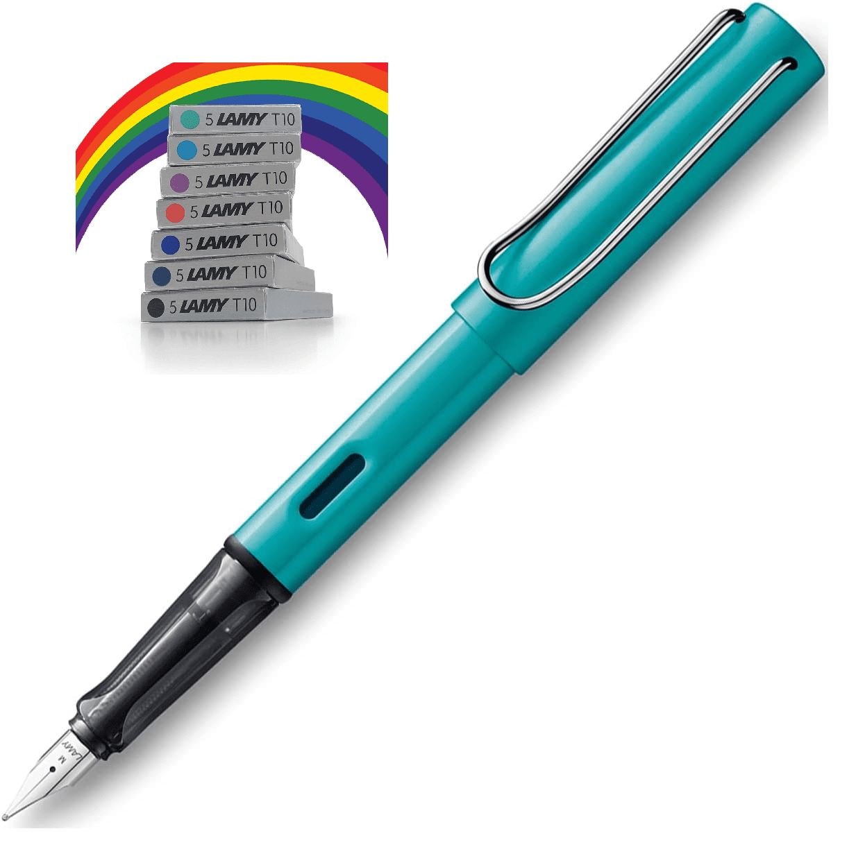 Lamy AL-star Fountain Pen Tourmaline Aluminium Fountain Pen with Transparent Grip and Steel Nib F Plus Lamy T10 Assorted color Ink