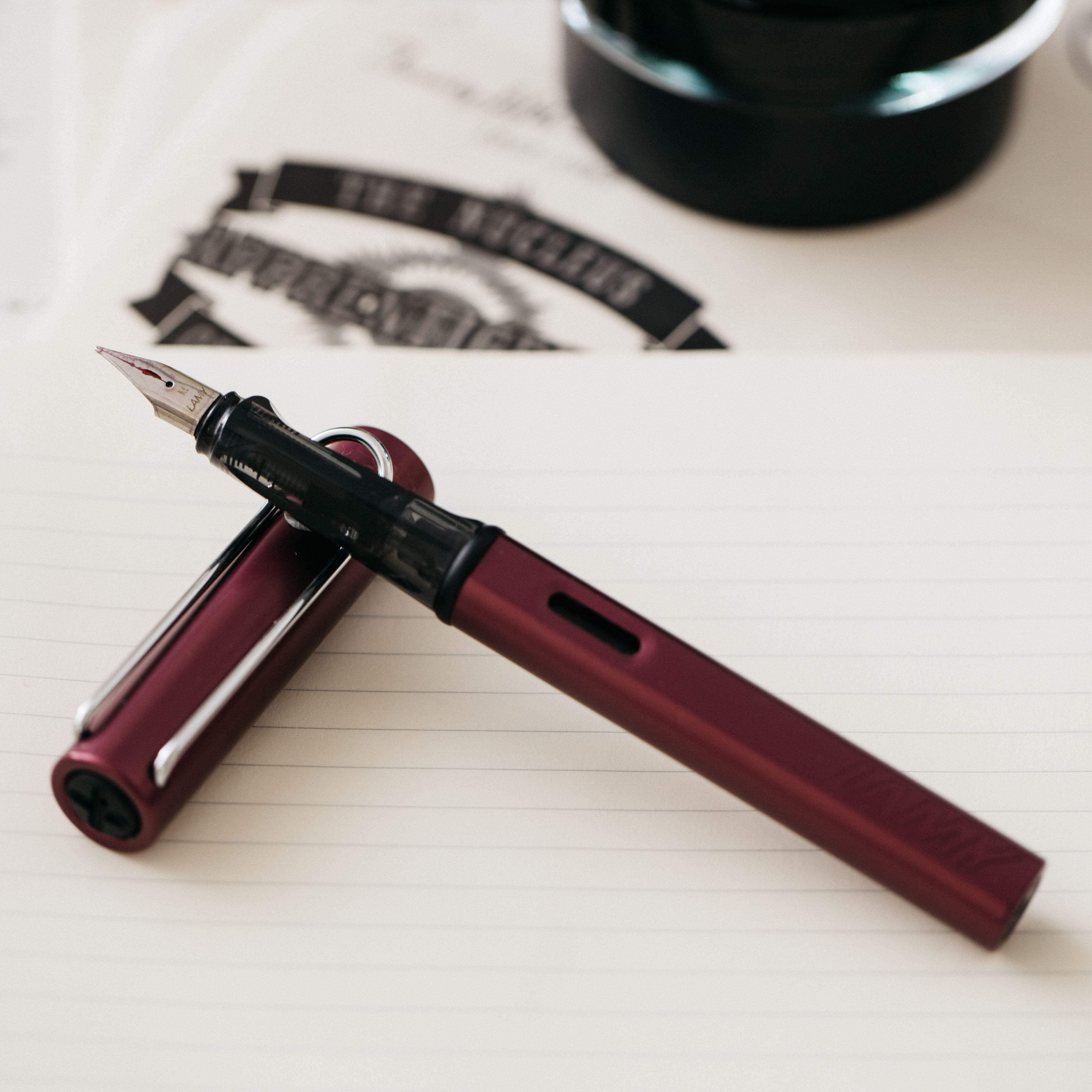 LAMY AL-Star Fountain Pen In Black Purple - Fine Nib With 5 Black Ink Cartridges