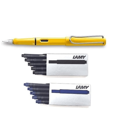 Lamy Safari Fountain Pen Yellow, Fine, with 5 Black and 5 Blue Ink Cartridges