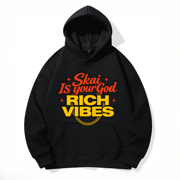 Lan Lao Graphic Pullover Hoodie Unisex Cotton Blend Black Casual Streetwear with Gradient Microphone Design