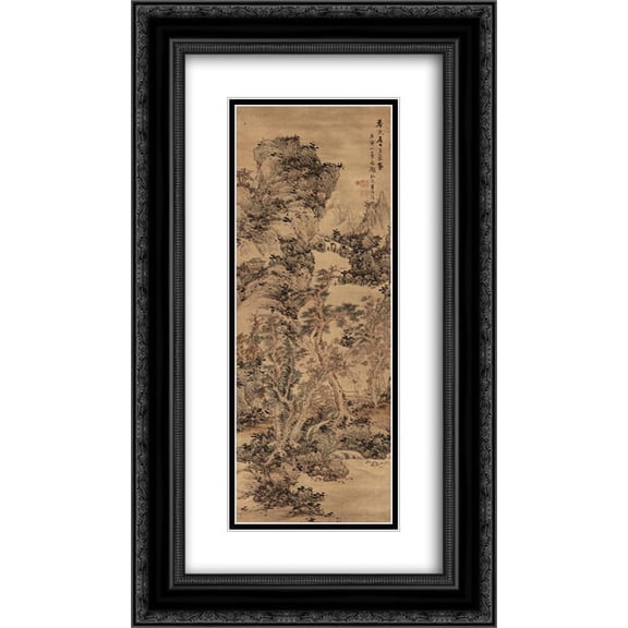 Lan Ying 2x Matted 14x24 Black Ornate Framed Art Print 'Autumn Mountains after Wang Meng'